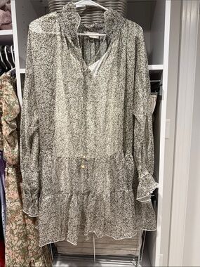 Smocked Neck Olive Floral Mini Dress